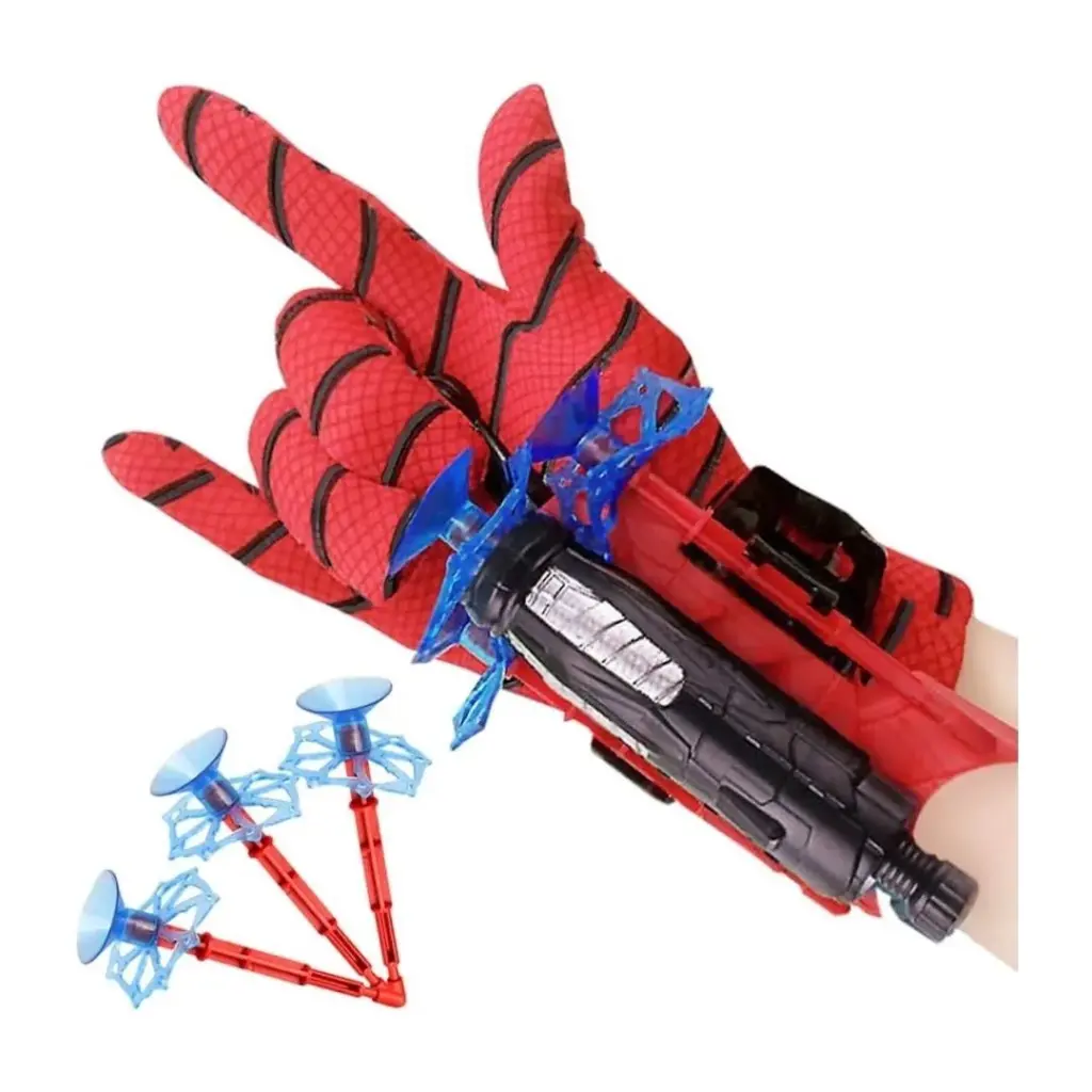 Predstavljamo Spider Shoot Rukavicu – Ispali mrežu kao pravi superjunak! Ovaj set igračaka web pucačina uključuje elegantnu crvenu i crnu rukavicu s montiranim bacačem, koji mladim superherojima koji žele da pucaju bez napora ispale tri plave vakuumske strelice sa svojih zapešća.