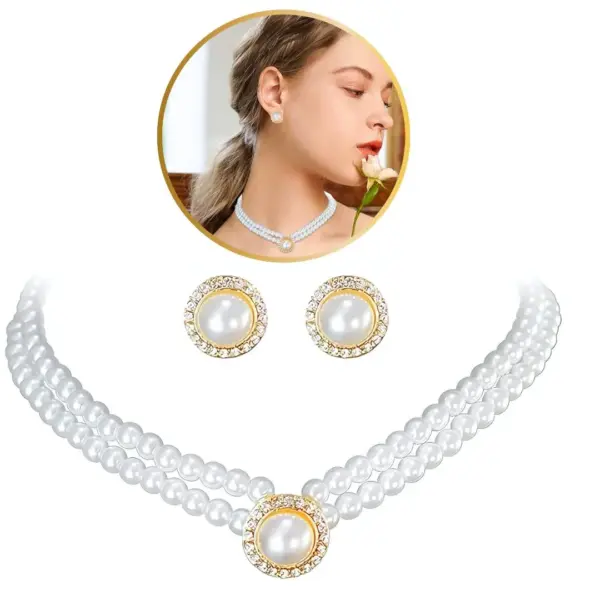 Kompletn set biserne ogrlice i usklađenih naušnica, izrađen od kvalitetnih materijala, udoban i elegantan.