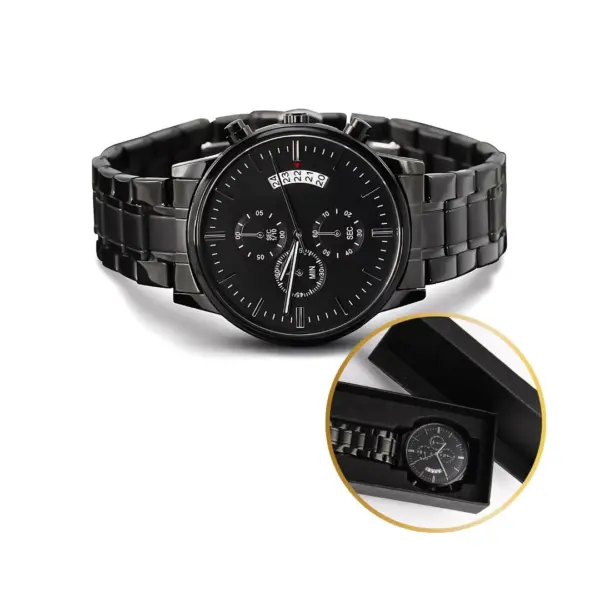 Muški analogni sat Lorven s crnim brojčanikom i elegantnom narukvicom.