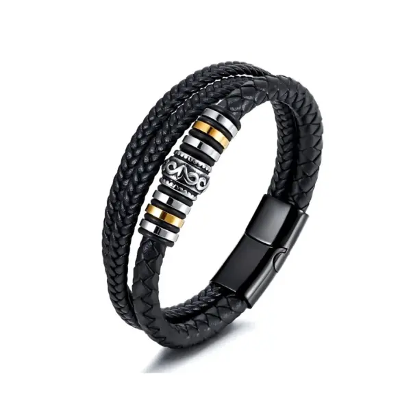 Crna muška narukvica Marvex prikazana izbliza s detaljima dizajna.