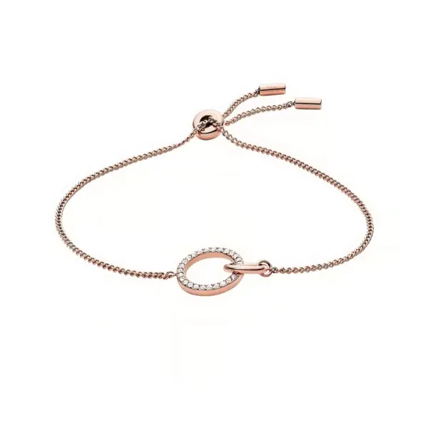 Narukvica Zirella u roza zlatnoj boji s kristalnim prstenom na bijeloj pozadini