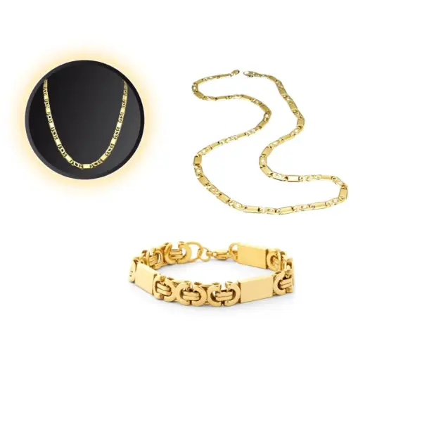 Zlatna ogrlica i narukvica iz kompleta Zlata Harmonija prikazani na neutralnoj pozadini.